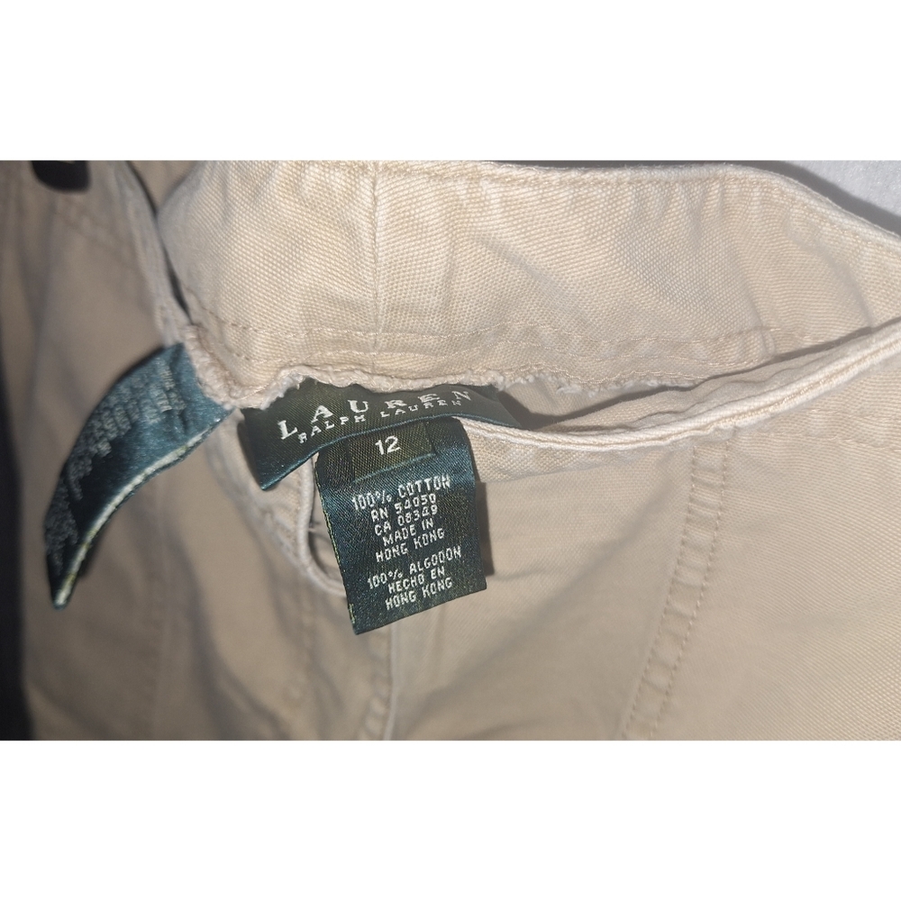 Lauren Ralph Lauren | Button Down Pocketed Cotton Tan A-Line Skirt - Picture 11 of 16